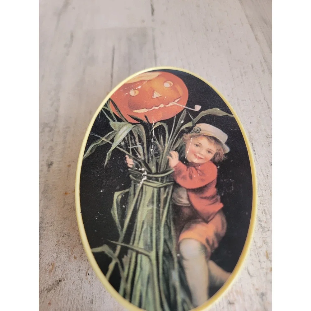 Halloween old print factory pumpkin Victorian mini trinket container home